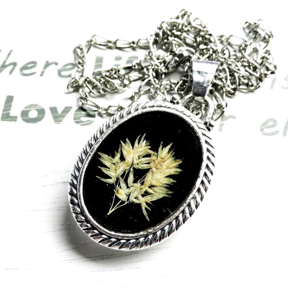 gliederkette-lang-silber-anhaenger-graeser-unikat Kette mit Grassamen-Anhänger
