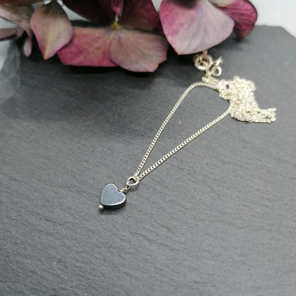 Silber Kette mit Hämatit Herz