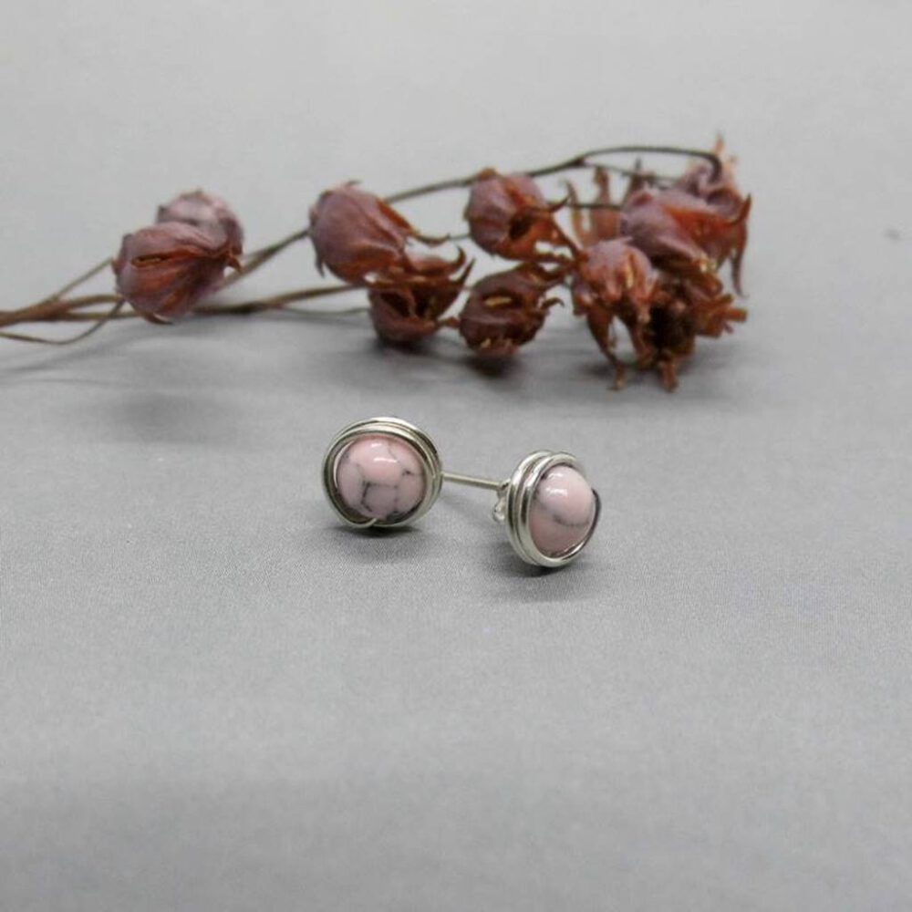 kleine-silber-rosa-ohrstecker Mini Howlith Ohrstecker rosa 935 Silber