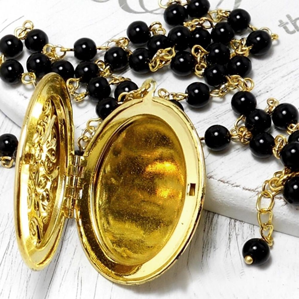 Perlenkette mit Medaillon gold-schwarz