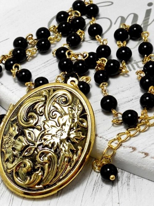 Perlenkette mit Medaillon gold-schwarz