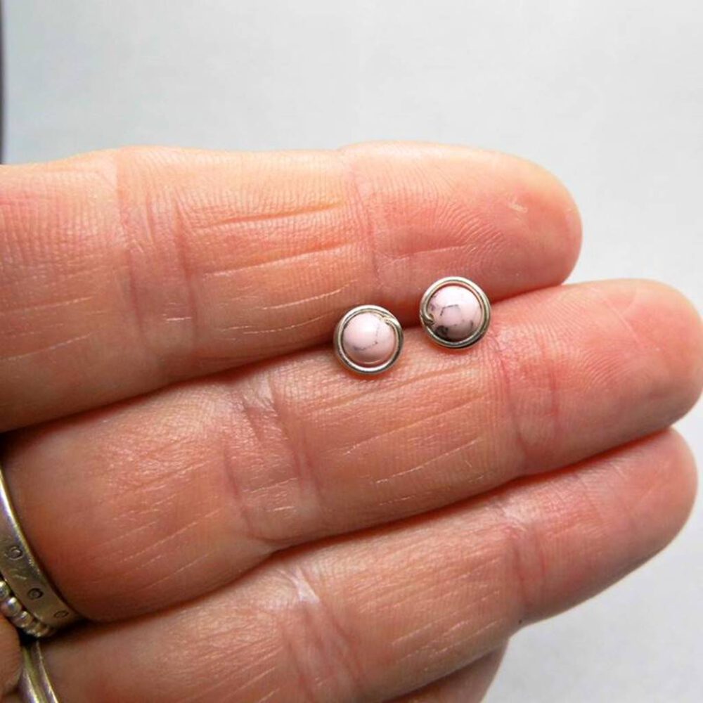 mini-ohrstecker-rosa Mini Howlith Ohrstecker rosa 935 Silber