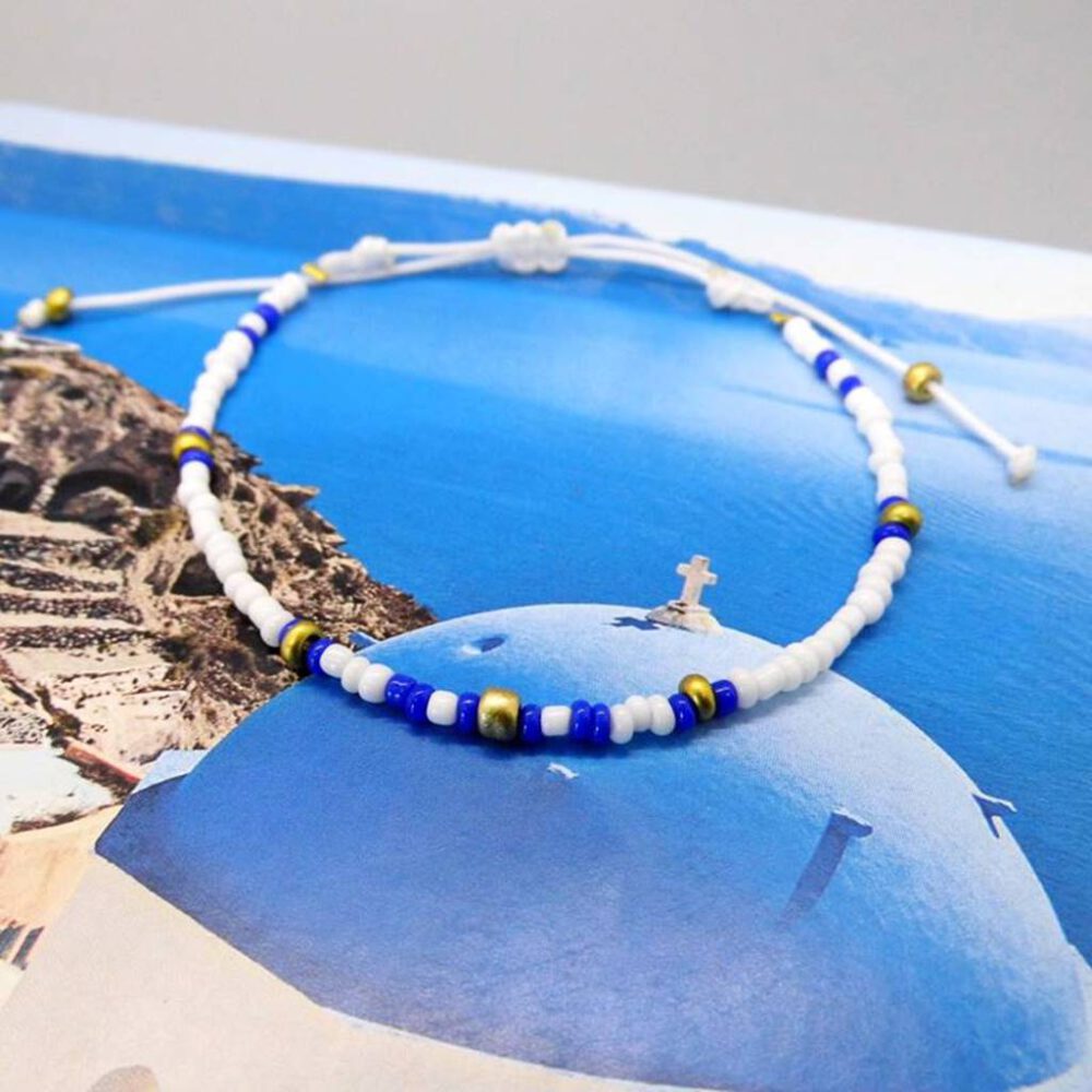 perlen-armband-greek-style Armband Greek-Style blau weiß gold