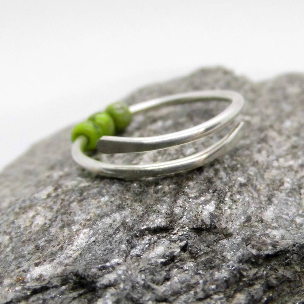 Fidget Ring 935 Silber, grüne Miyuki Perlen