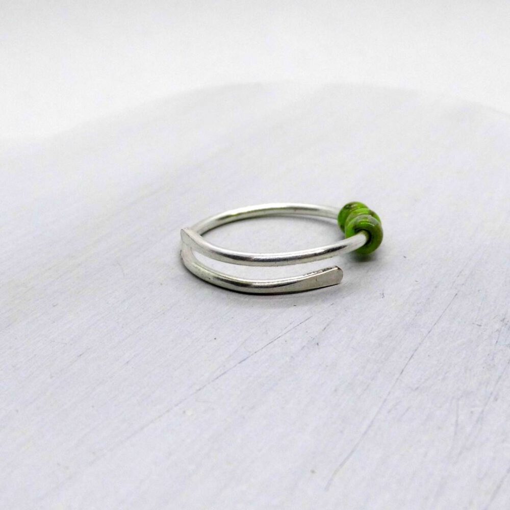 Fidget Ring 935 Silber, grüne Miyuki Perlen