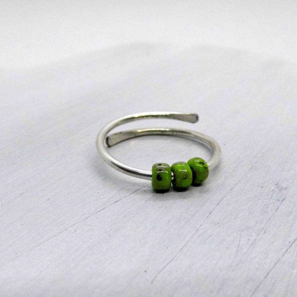 Fidget Ring 935 Silber, grüne Miyuki Perlen