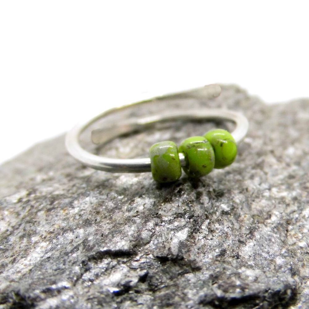 Fidget Ring 935 Silber, grüne Miyuki Perlen