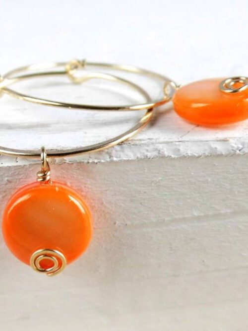 creolen-goldfilled-oranger-anhänger Goldfilled Creolen Perlmutt orange