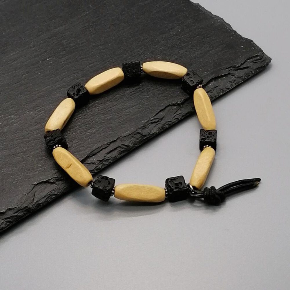 Herren Armband Lava Holz elastisch