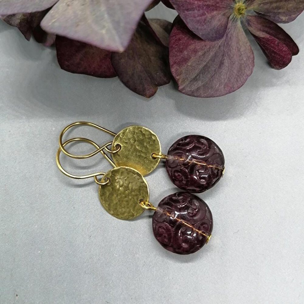 gold-violette-ohrringe Ohrhänger violett-gold