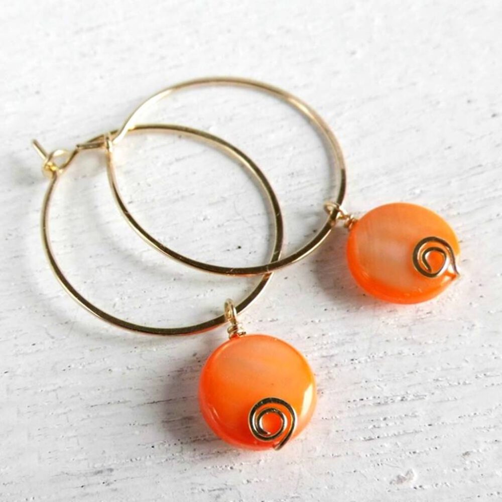 Goldfilled Creolen Perlmutt orange