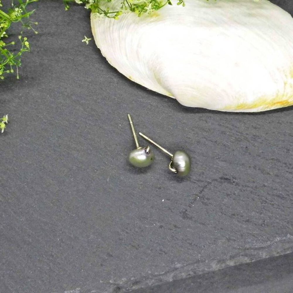 Ohrstecker Süsswasserperlen grau gold