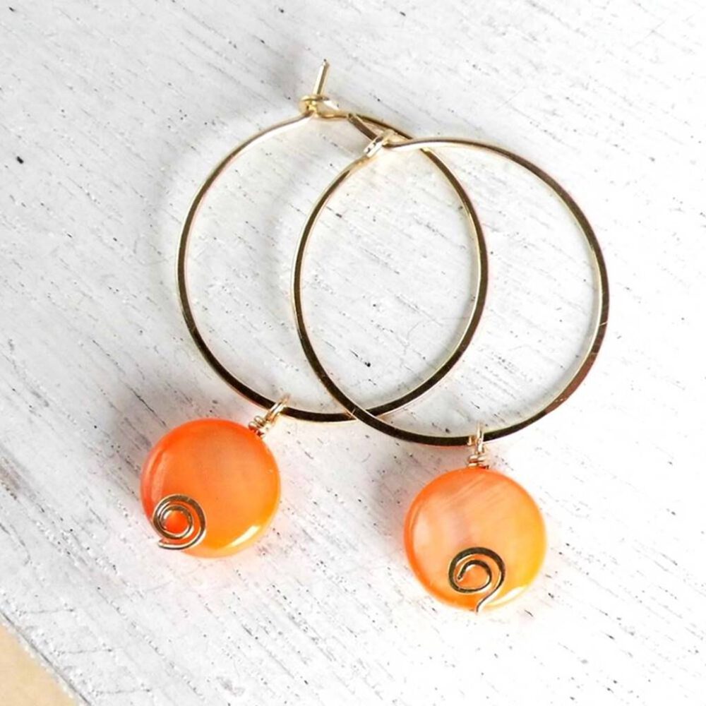 Goldfilled Creolen Perlmutt orange