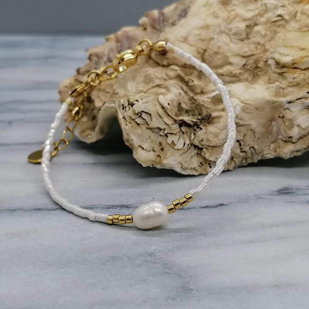 Armband Süsswasserperle weiß-gold