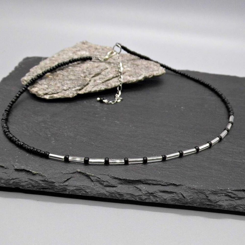 Perlen Choker silber-schwarz
