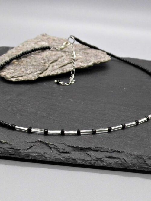 choker-silber-schwarz-rocailles Perlen Choker silber-schwarz