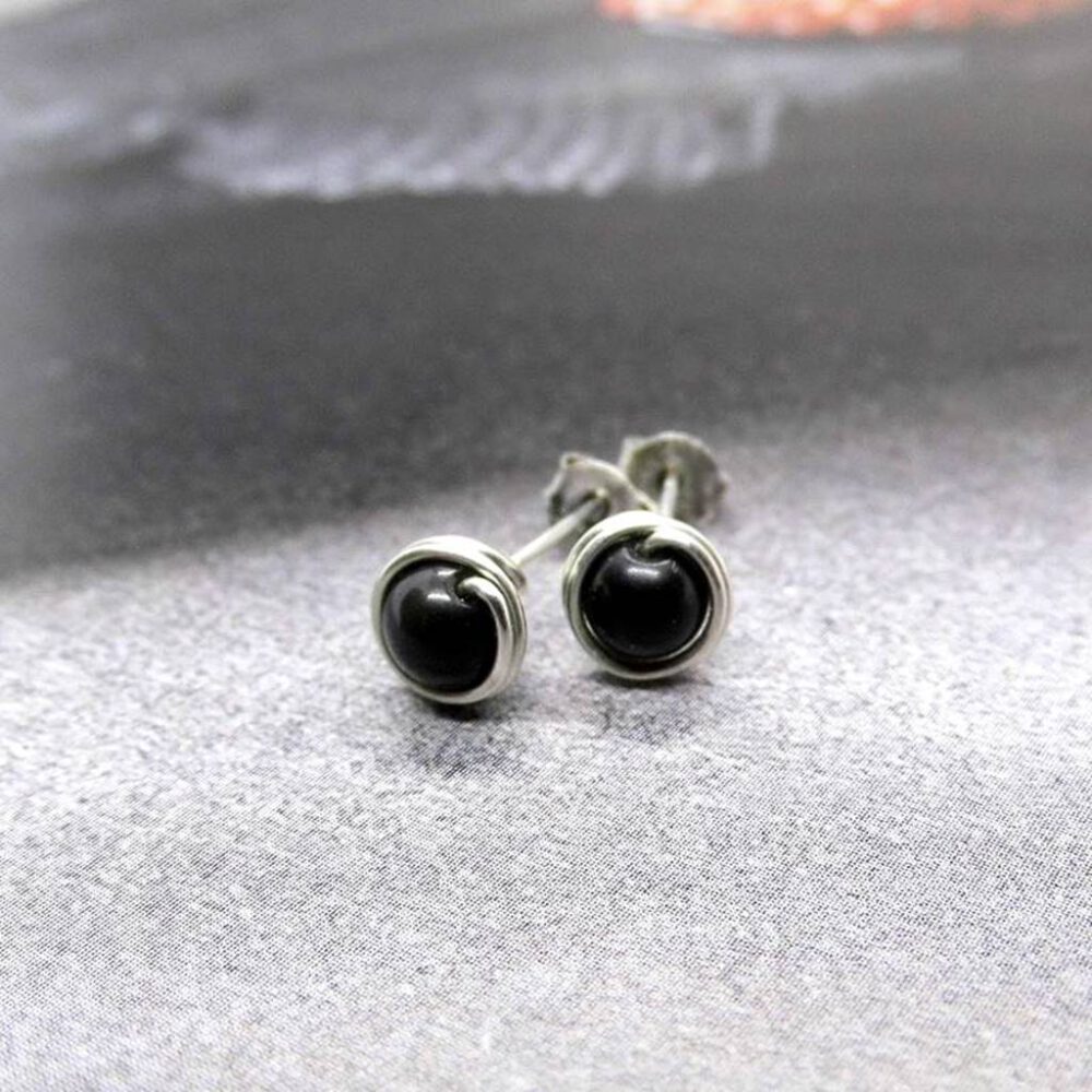 edelstein-ohrstecker-obsidian-silber Obsidian Perlen Ohrstecker 935 Silber