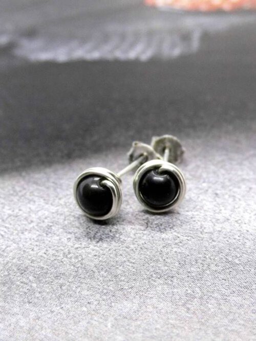 Obsidian Perlen Ohrstecker 935 Silber