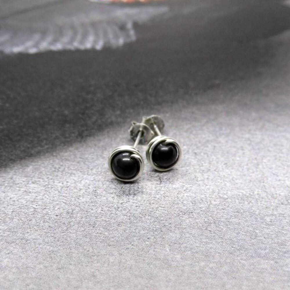 kleiner-perlen-ohrstecker-obsidian Obsidian Perlen Ohrstecker 935 Silber
