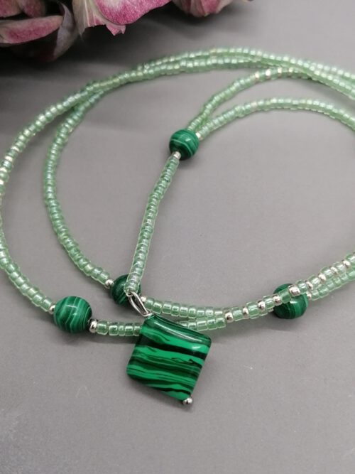 malachit-y-perlen-kette Lariat Kette Malachit