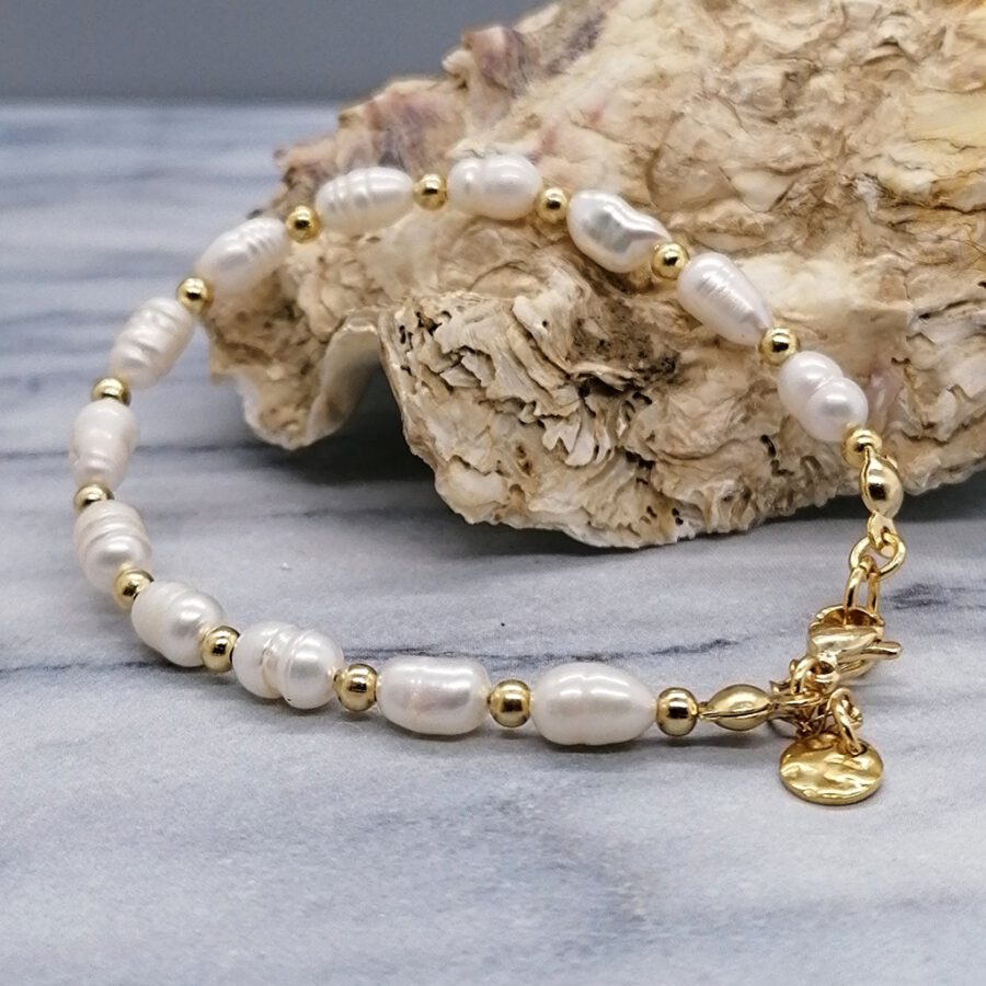 Armband Süsswasserperlen Edelstahl gold