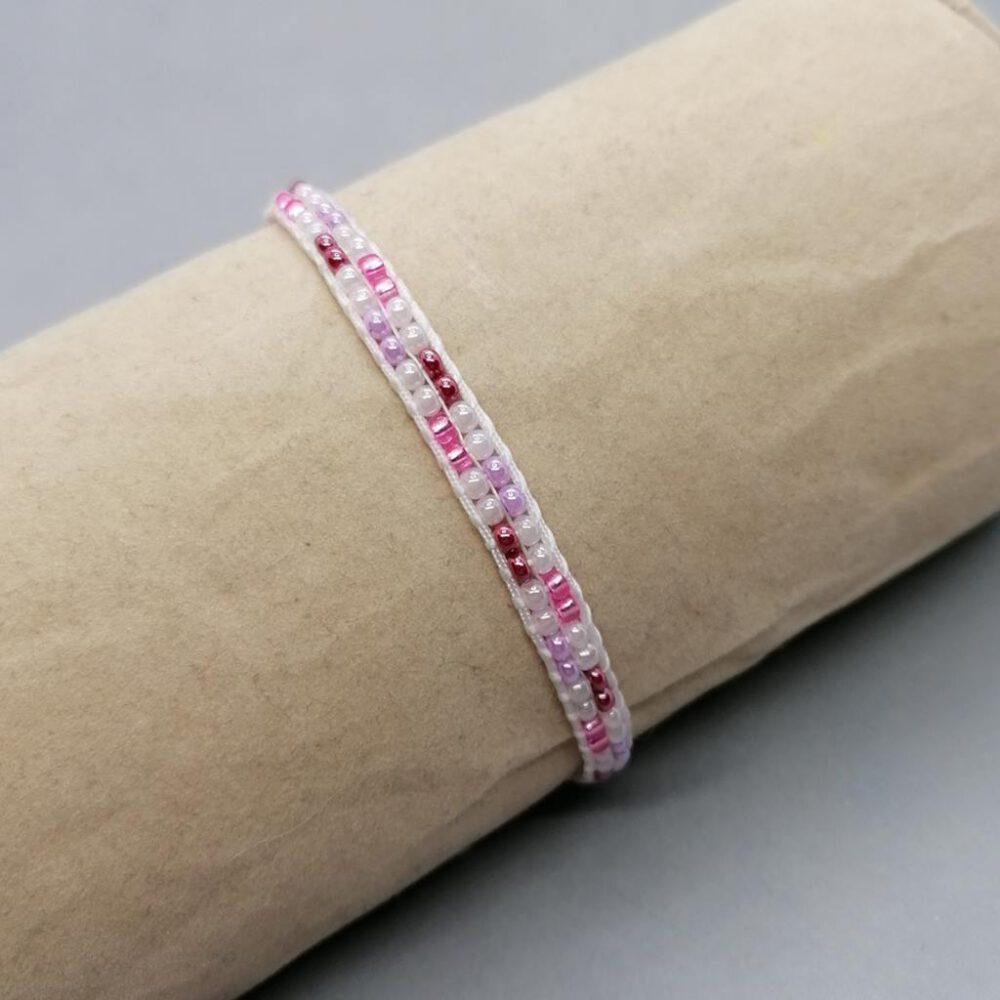 Gewebtes Perlen Armband rosa-rot-weiß