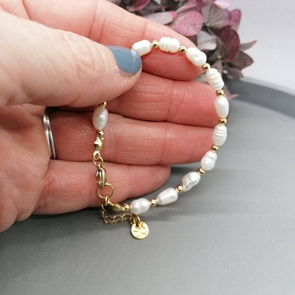 Armband Süsswasserperlen Edelstahl gold