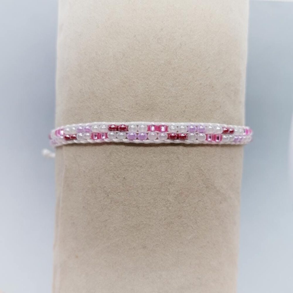 Gewebtes Perlen Armband rosa-rot-weiß