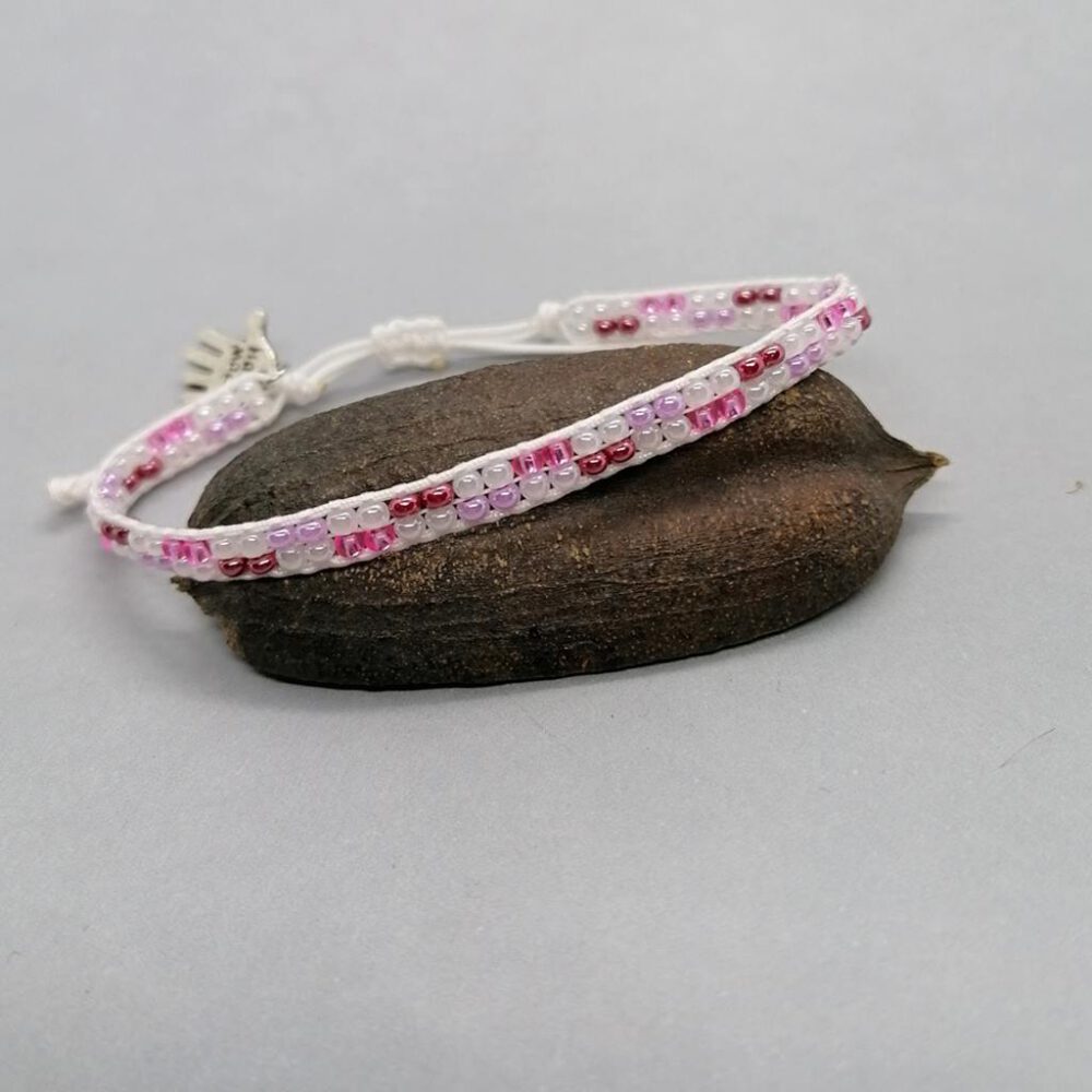 Gewebtes Perlen Armband rosa-rot-weiß