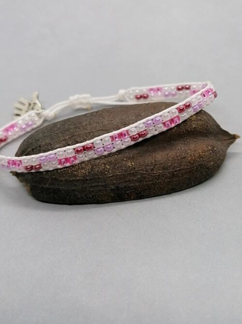 Gewebtes Perlen Armband rosa-rot-weiß