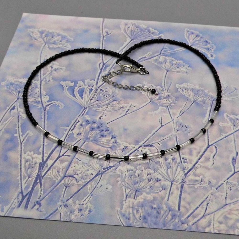 Perlen Choker silber-schwarz