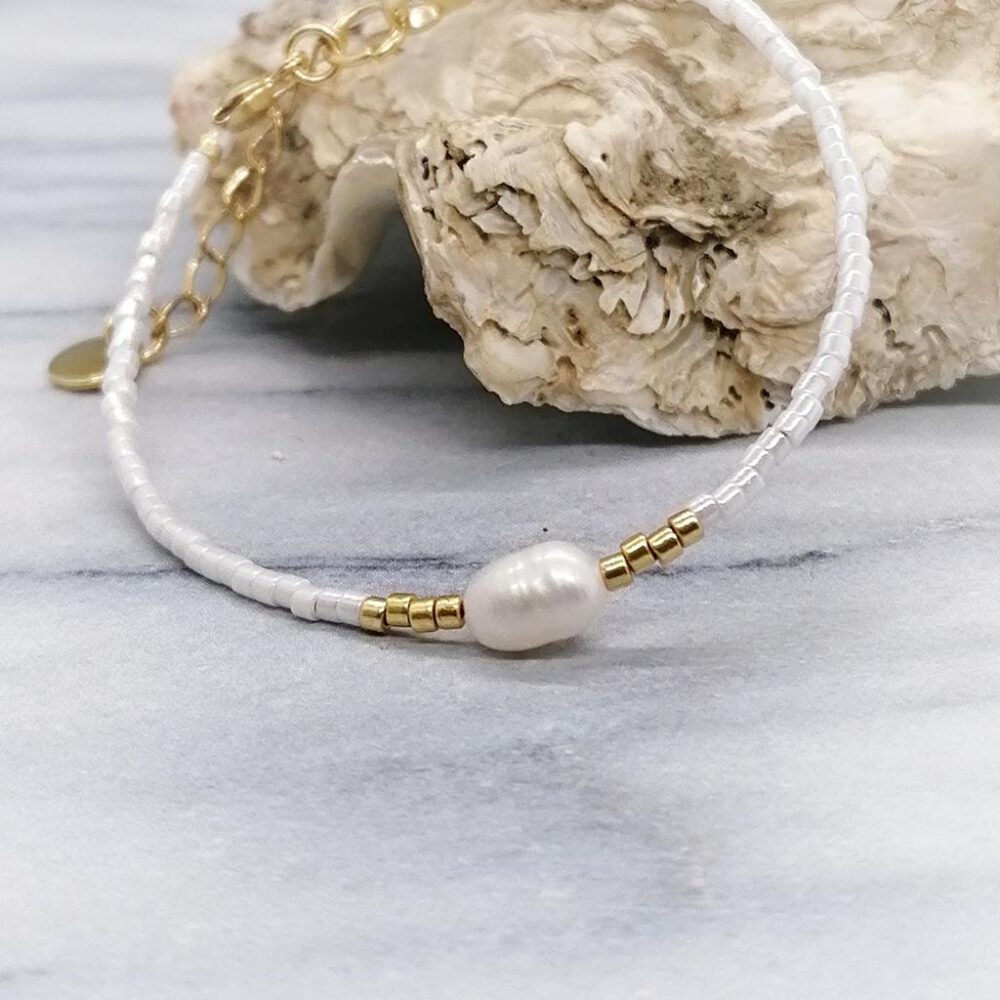 Armband Süsswasserperle weiß-gold