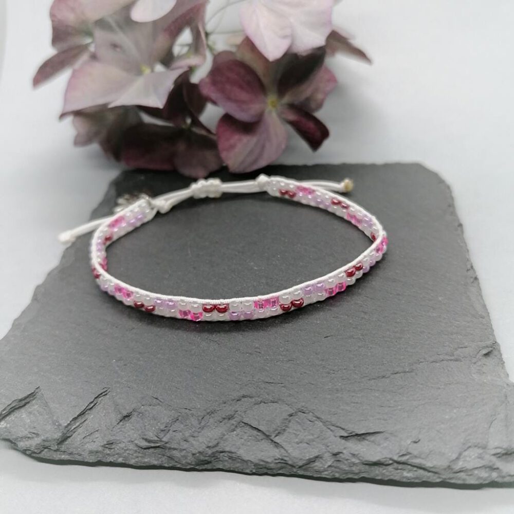 Gewebtes Perlen Armband rosa-rot-weiß