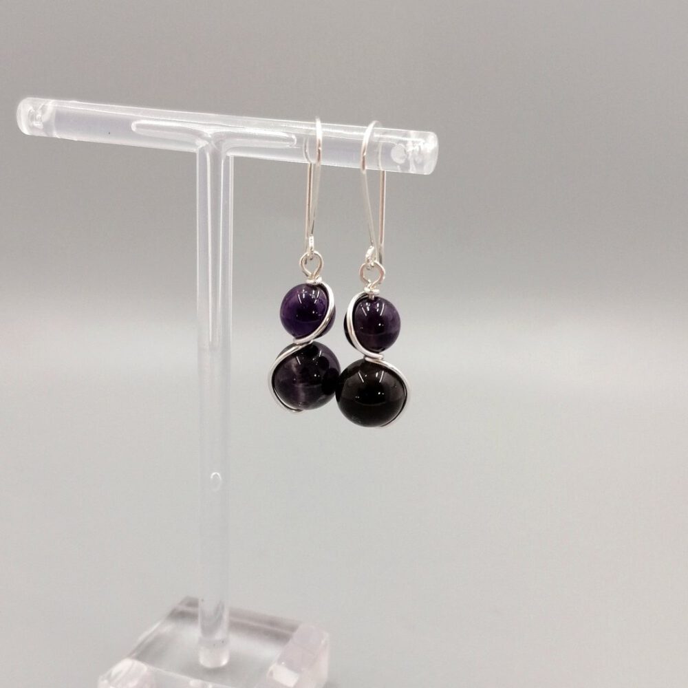 Amethyst Ohrring hängend Ohrhänger Amethyst Duo 935 Silber