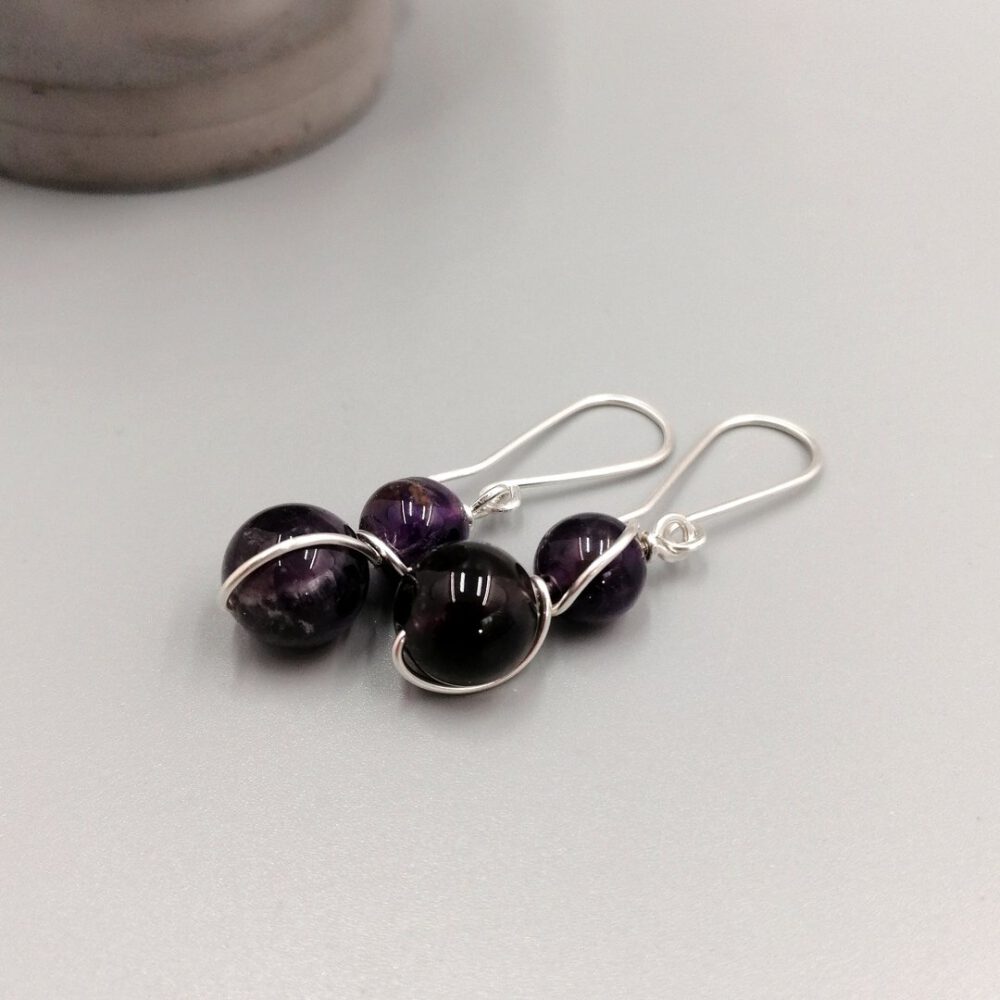 Handgefertigte Amethyst Ohrringe 935 Silber Ohrhänger Amethyst Duo 935 Silber