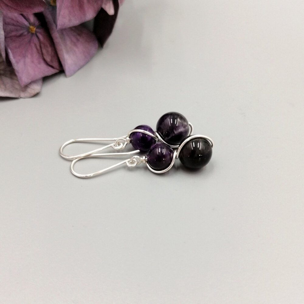 Ohrringe Amethyst aus je 2 Perlen Ohrhänger Amethyst Duo 935 Silber