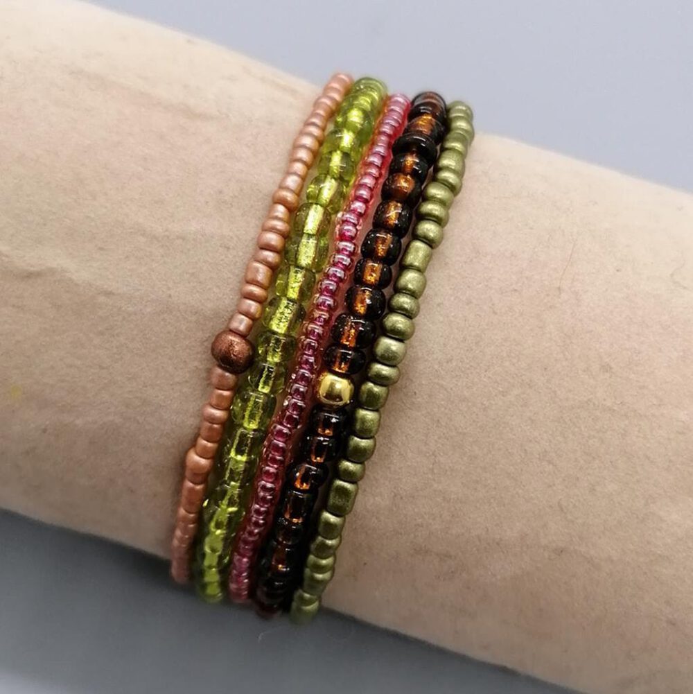 Armband Set grün-rot-braun elastisch