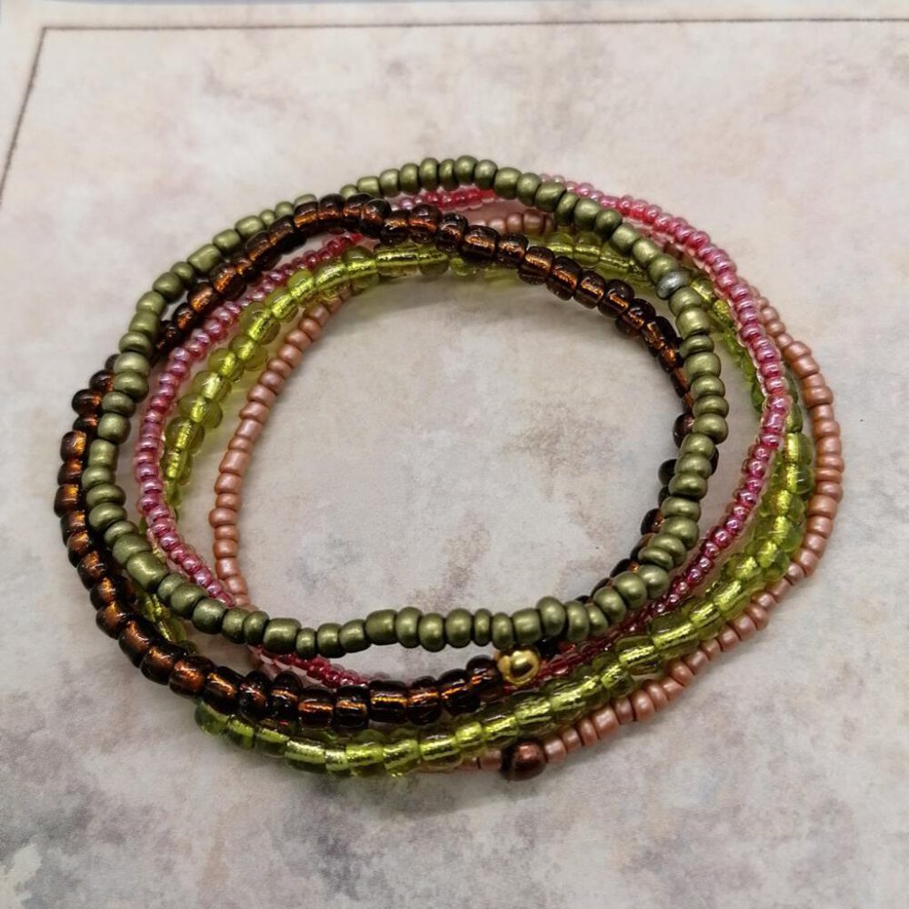 Armband Set grün-rot-braun elastisch