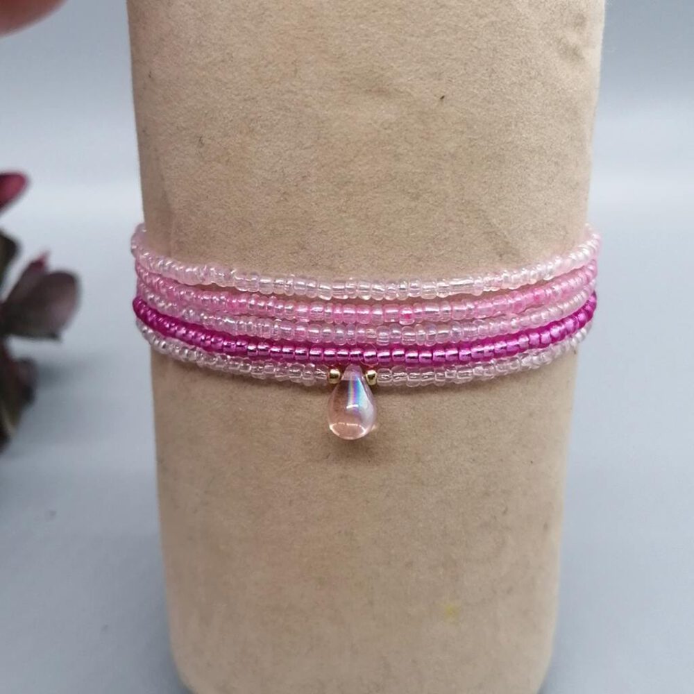 armband-set-mit-tropfenperle-elastisch Armband Set rosa-pink elastisch