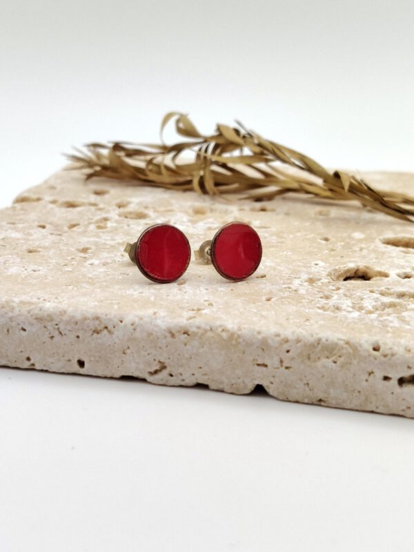 rote Kupfer Ohrstecker mit Silber Stift Emaillierte Ohrstecker rot