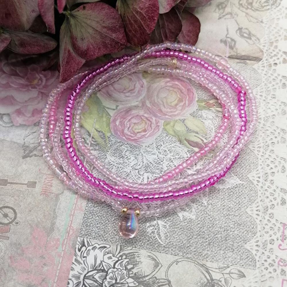 stretch-armband-set-rosa-pink-mit-tropfen-perle Armband Set rosa-pink elastisch