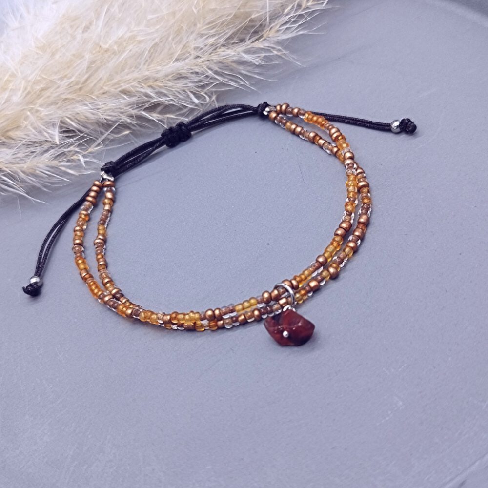 2-reihiges-armband-aus-rocailles-in-orange-gelb-gold-und-kupfer Armband orange-kupfer mit Karneol