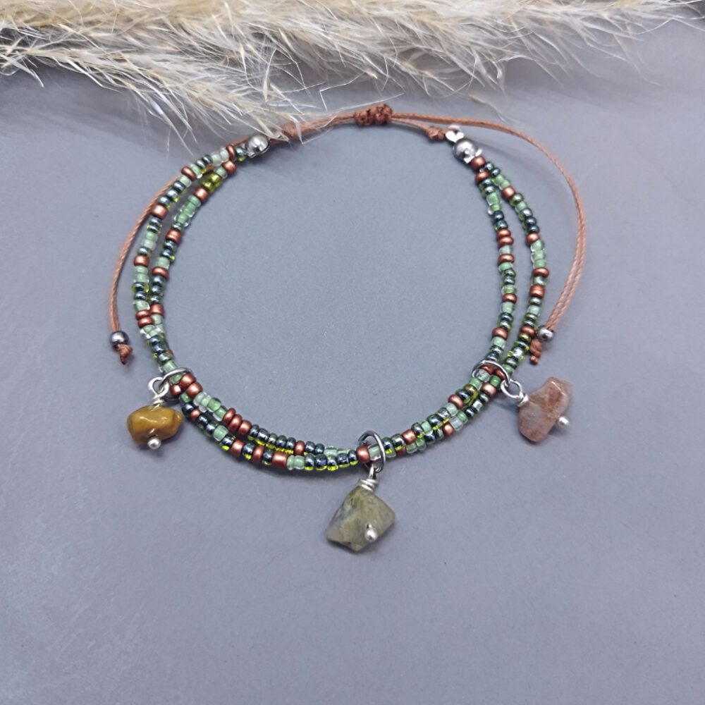 Armband grün-kupfer mit Natursteinen