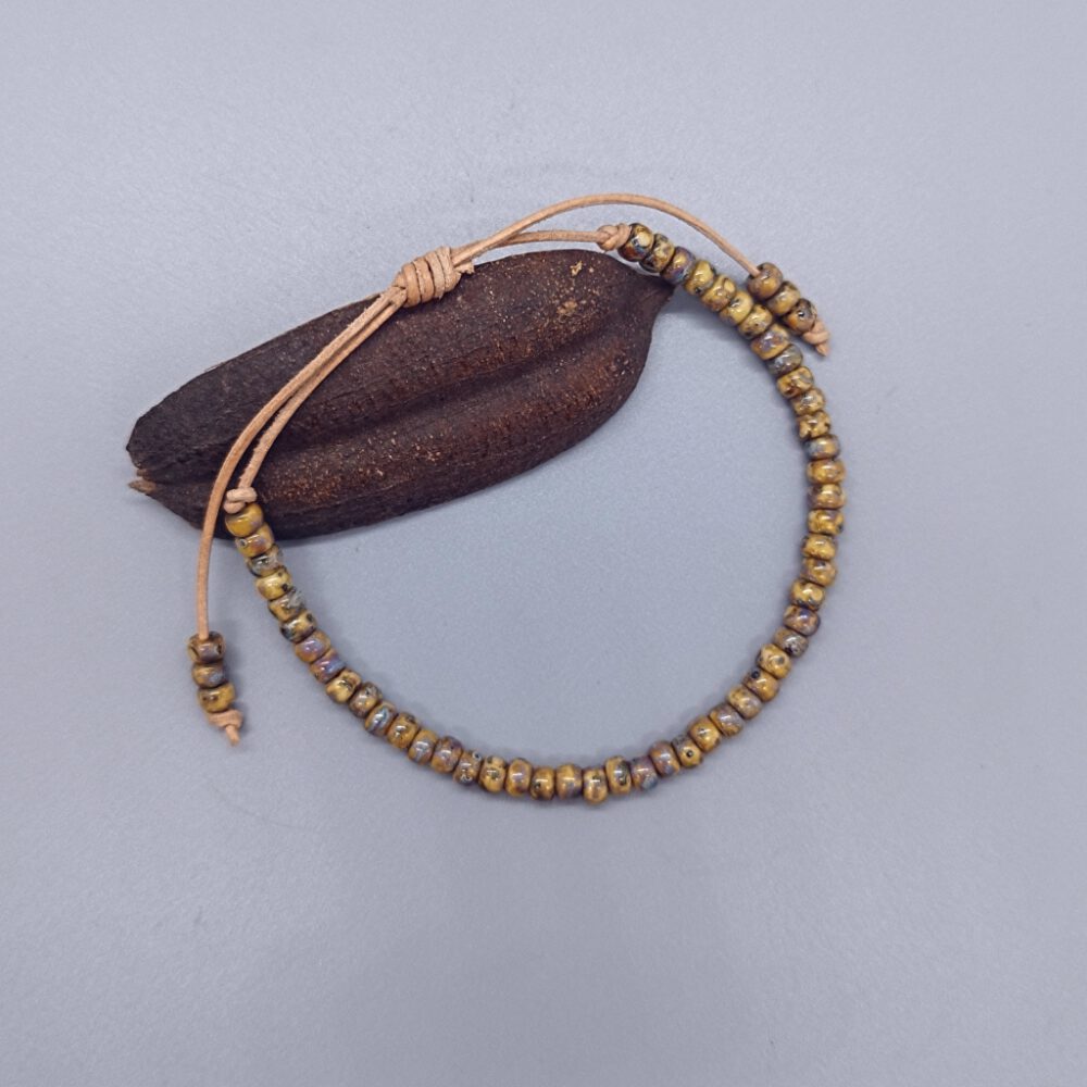 Leder Miyuki Armband hellbraun