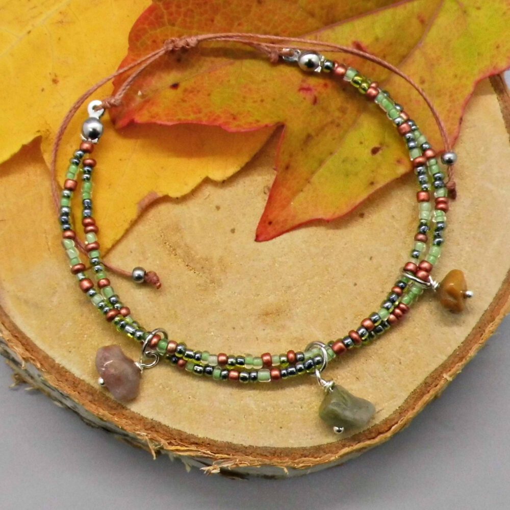 Armband grün-kupfer mit Natursteinen