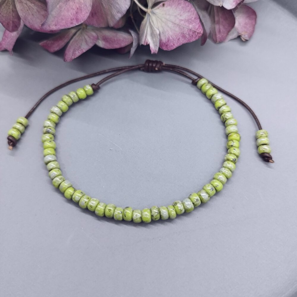 Leder Miyuki Armband grün-braun