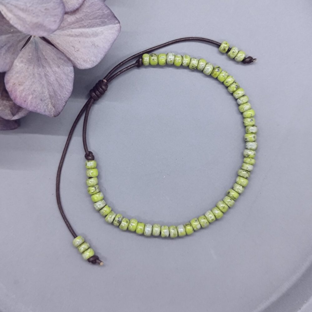 Leder Miyuki Armband grün-braun