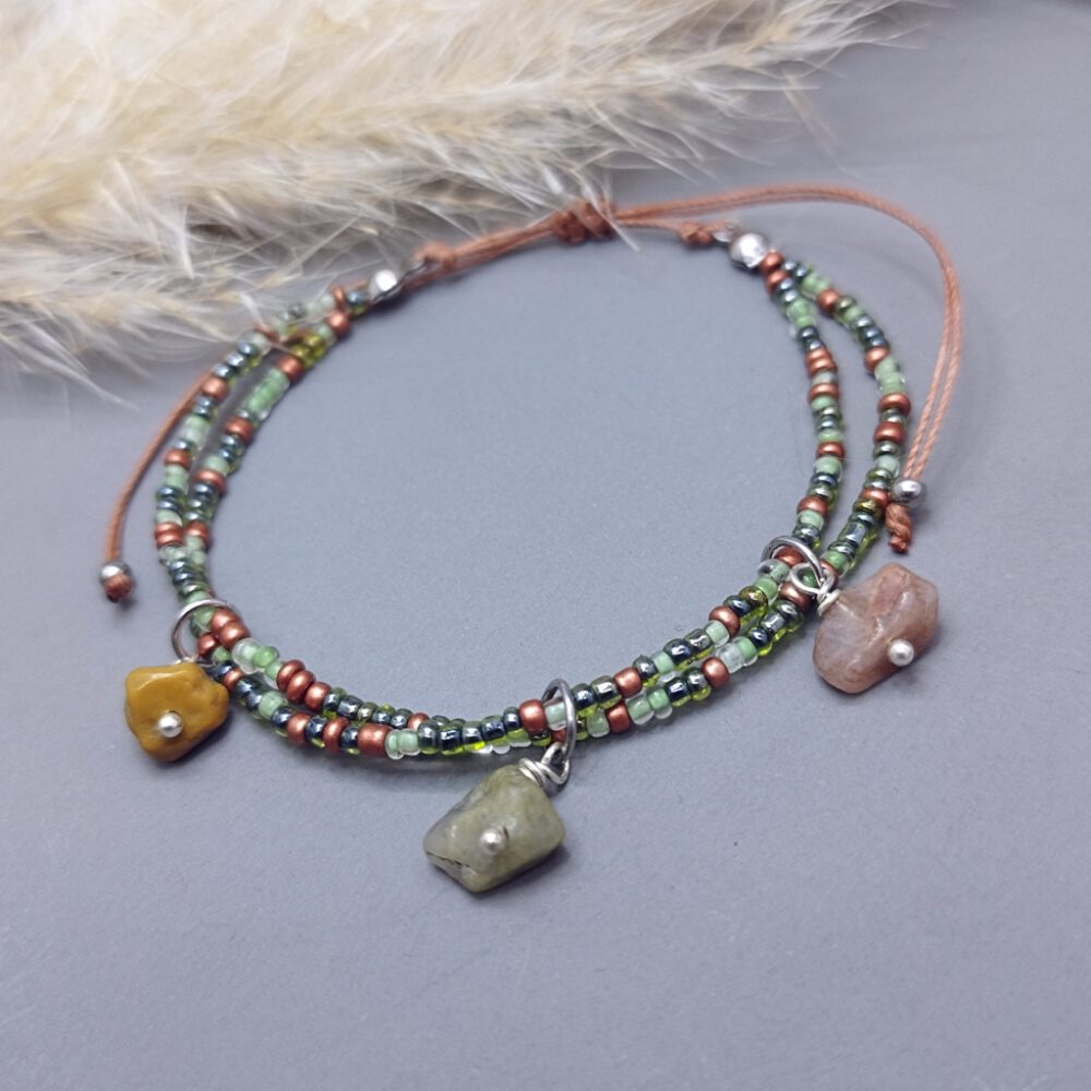 Armband grün-kupfer mit Natursteinen