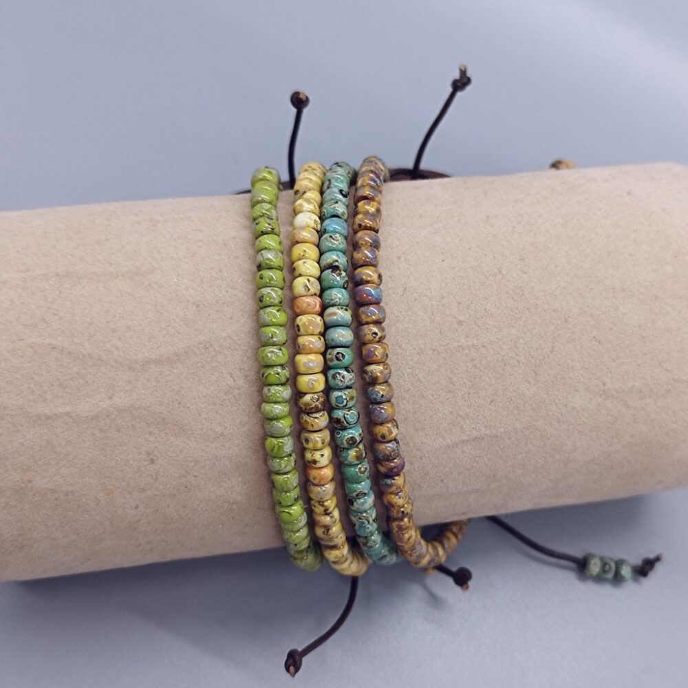 Leder Miyuki Armband grün-braun