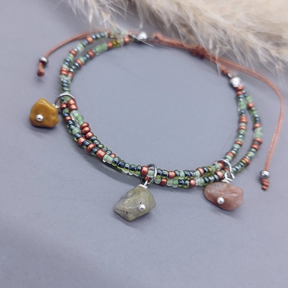 Armband grün-kupfer mit Natursteinen